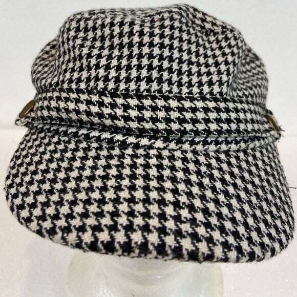 Newsboy Cabbie Hat White & Black Houndstooth - Picture 2 of 5